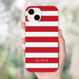 Red and White Classic Stripes Monogram Case-Mate iPhone 14 Case