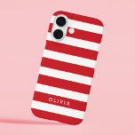Red and White Classic Stripes Monogram iPhone 16 Case<br><div class="desc">Protect your phone in style with this classic preppy striped iPhone case, featuring a timeless stripe pattern and a personalized name or monogram for a sophisticated touch. Choose from a variety of colors and fonts to match your aesthetic, whether you prefer bold, pastel, or neutral tones. Designed for durability and...</div>