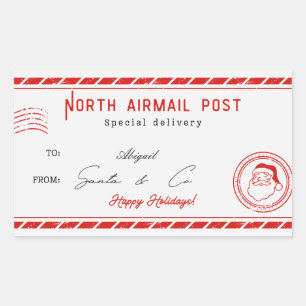 Red and White Classic Vintage Christmas From Santa Rectangular Sticker