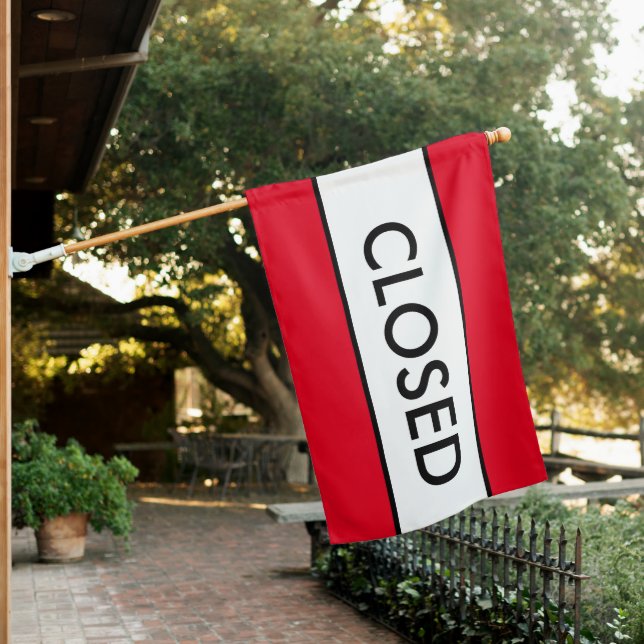 Red and White Closed Sign for Business Flag (In SItu)