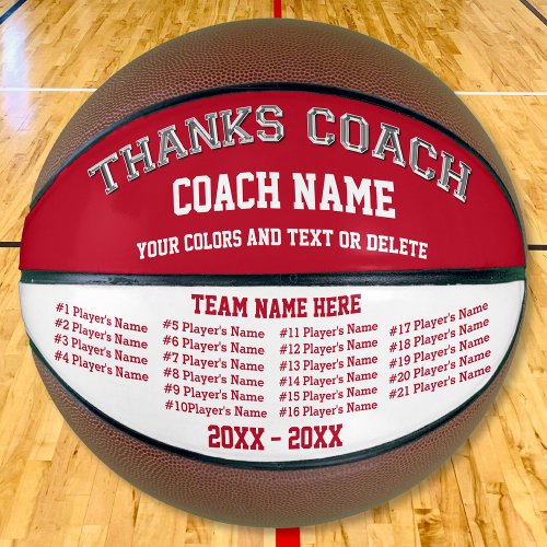 Red and White Coach Personalized Basketball Ball