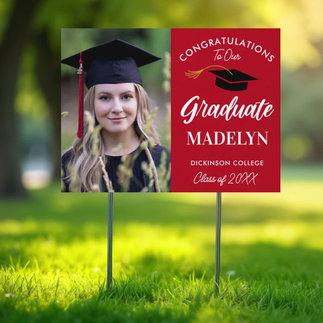 Red and White College Photo Graduation Yard  Sign (Creator Uploaded)