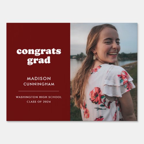 Red and White Congrats Grad Photo Graduation Sign