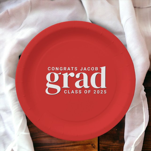 Red and White Congrats to the Grad and Class Year  Paper Plates (Creator Uploaded)