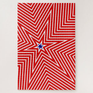 Red And White Cool Geometric Star USA Flag Flags Jigsaw Puzzle