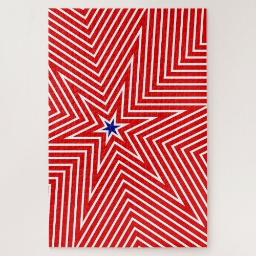 Red And White Cool Geometric Star USA Flag Flags Jigsaw Puzzle