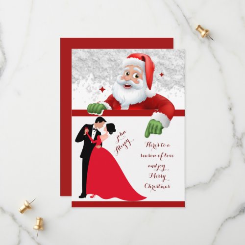 red and white couple Christmas Save The Date