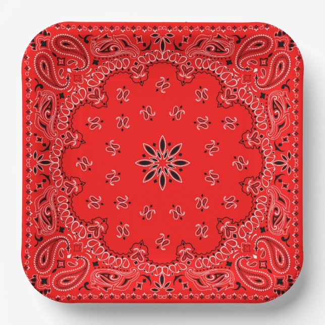 Red and White Cowboy Bandana 2 Paper Plates (Front)