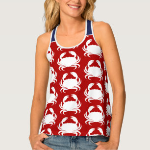 Red and White Crab Pattern Nautical Boating Tank T