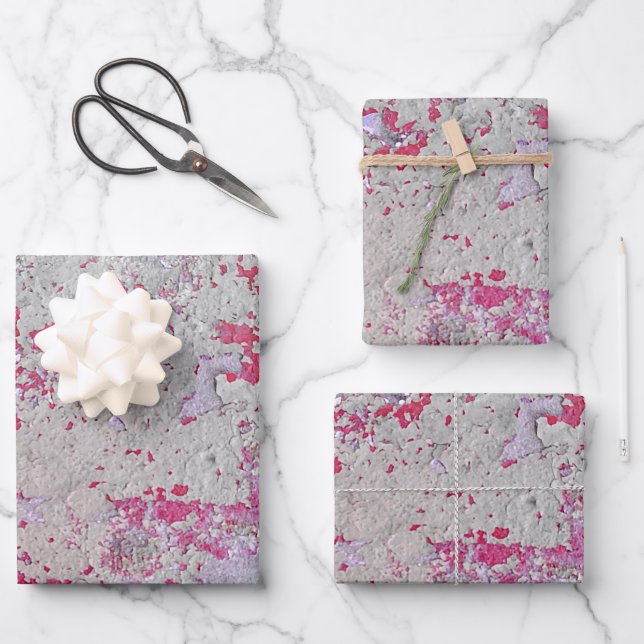 Red and white cracked paint design wrapping paper sheets (Front)