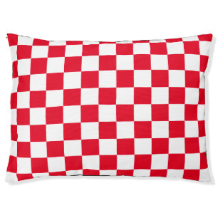 Red and White Croatian Checkered Geometric Pattern Pet Bed