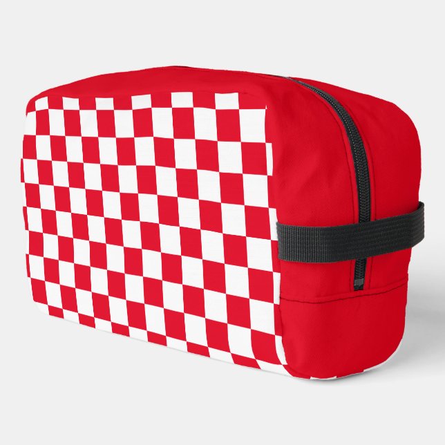 Red and White Croatian Geometric Checkered Pattern Dopp Kit (Left Corner)