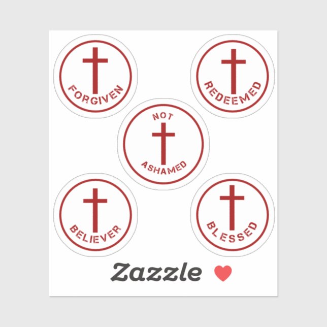 Red and White Cross Christian Faith Typography Set Sticker (Sheet)