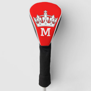 Red and White Crown Monogram Personalized Golf Head Cover