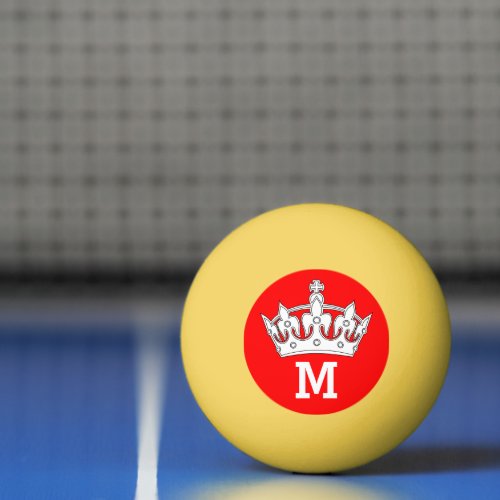 Red and White Crown Monogram Personalized Ping Pong Ball