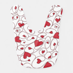 Red and white curly hearts bib