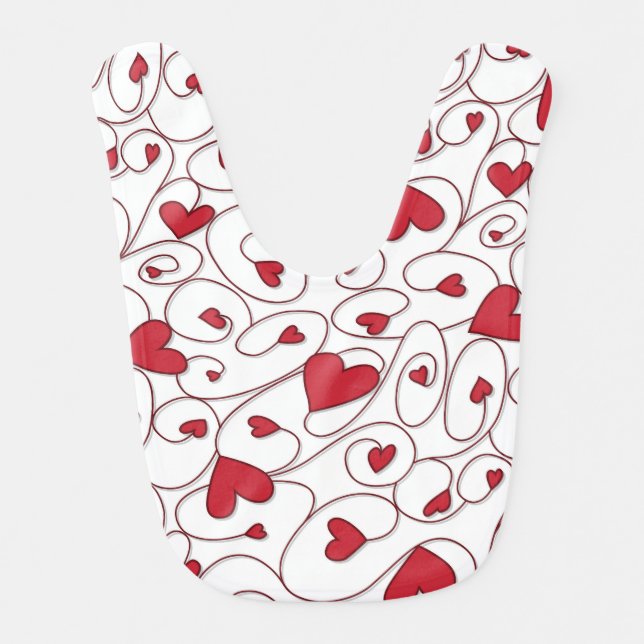 Red and white curly hearts bib (Front)