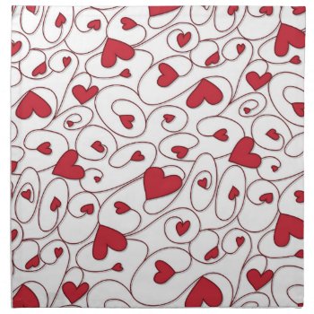 Red And White Curly Hearts Cloth Napkin by LifeOfRileyDesign at Zazzle