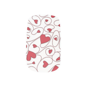 Red and white curly hearts minx nail art