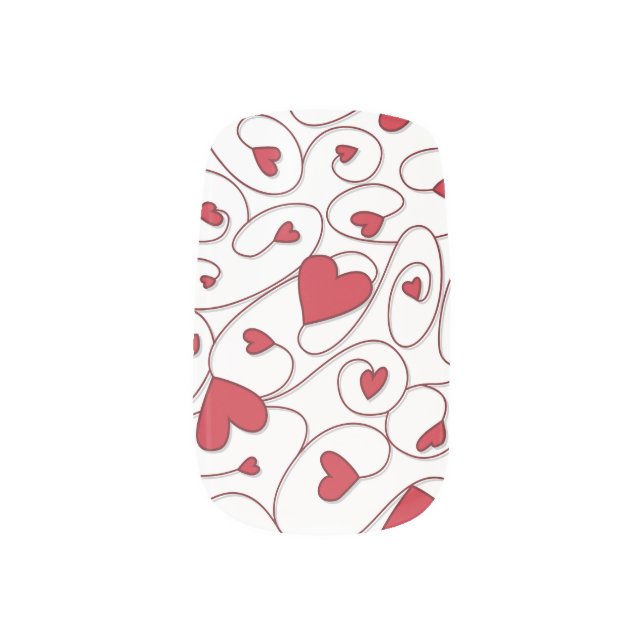 Red and white curly hearts minx nail art (Right Thumb)