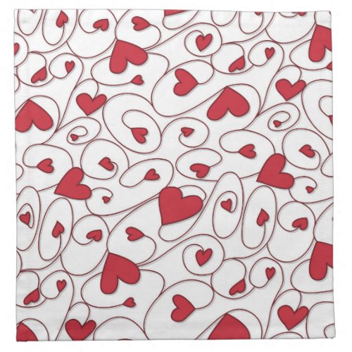Red and white curly hearts napkin