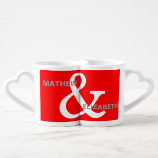 Red and White Custom Ampersand Lovers Names Coffee Mug Set