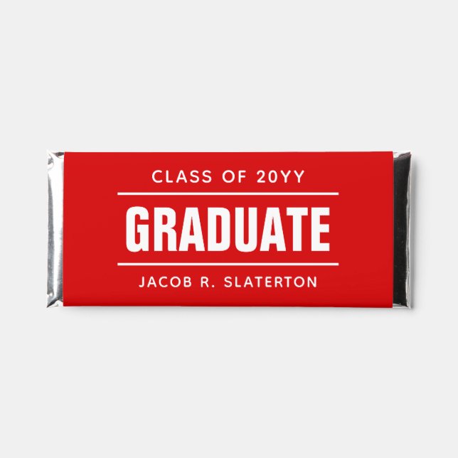 Red and White Custom Graduation Hershey Bar Favors (Front)