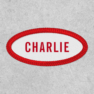 Red and white custom name patches
