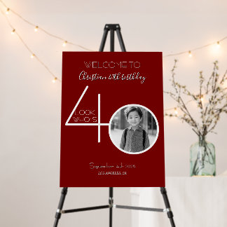 Red and White Custom Photo 40th Birthday Welcome Foam Board