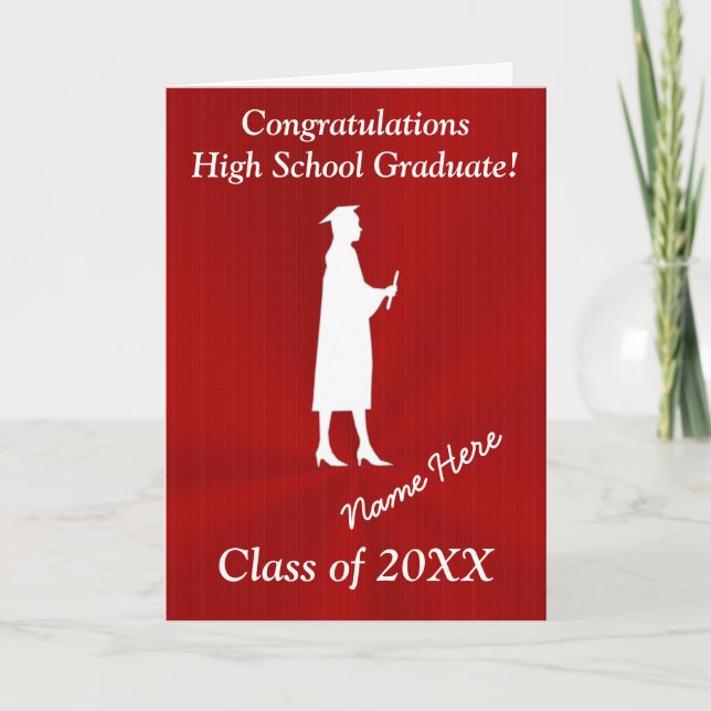Red and White Customizable Graduation Card for Her (Front)