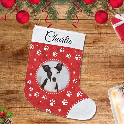 Red and White Cute Pet Photo Stocking