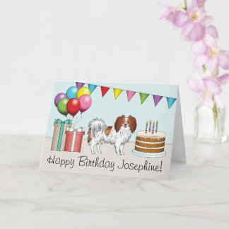 Red And White Cute Phalène Dog Colorful Birthday Card