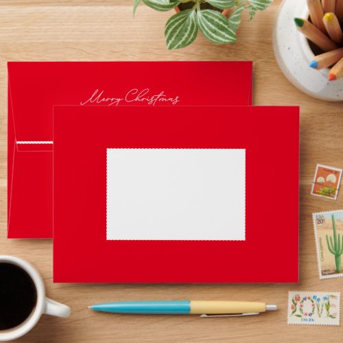 Red and white cute simple Merry Christmas card Envelope