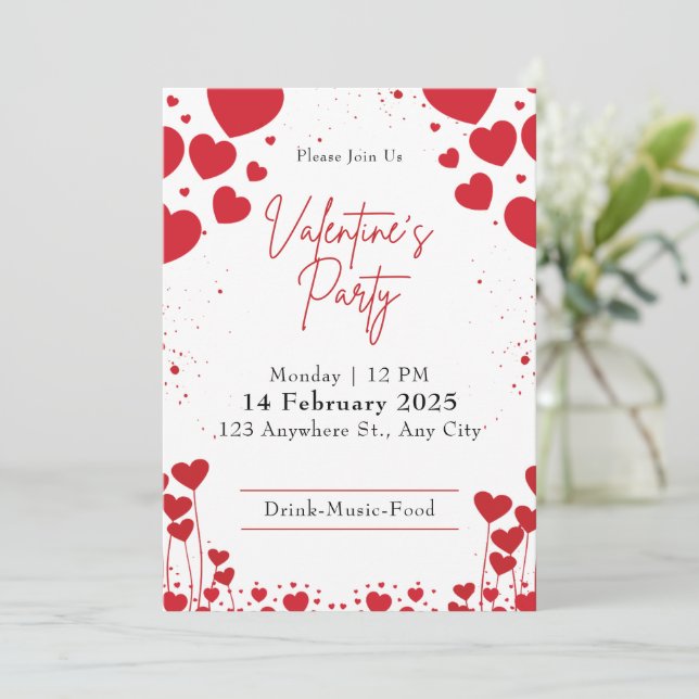 Red and White Cute Valentine's Day Party Invitation (Standing Front)