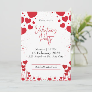 Red and White Cute Valentine's Day Party Invitation
