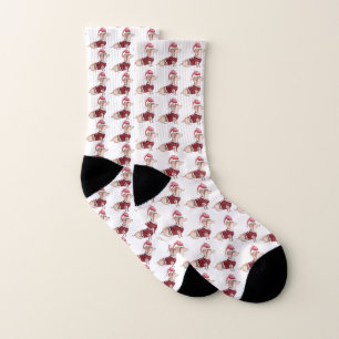 Red and White Dachshund Christmas Socks Unisex