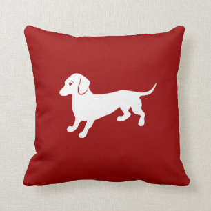 Red and White Dachshund Design Throw Pillow