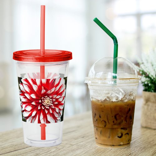 Red and White Dahlia Floral Acrylic Tumbler