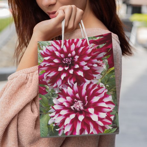 Red and White Dahlias Floral Medium Gift Bag