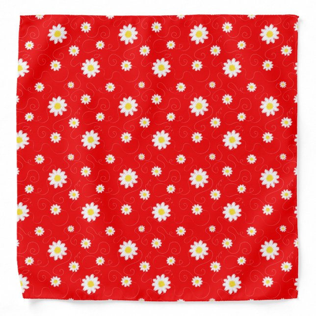 Red and White Daisy Chain Pattern Bandana (Front)