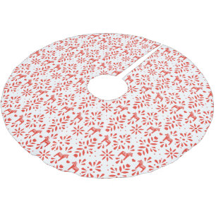 Red and White Dala Horse Scandinavian Pattern Brushed Polyester Tree Skirt