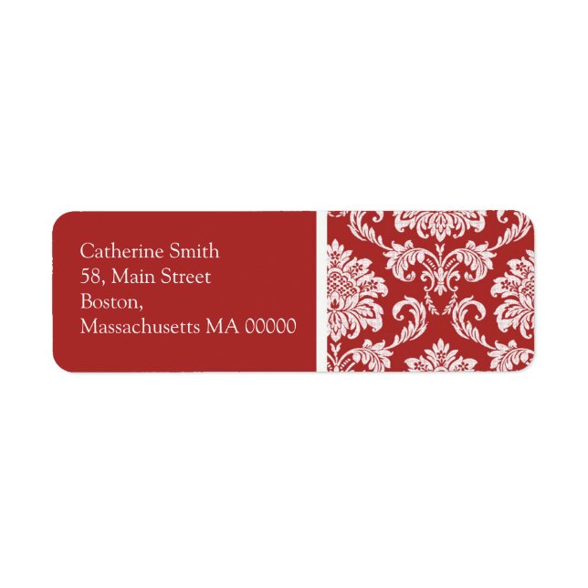 Red and White Damask Address Labels (Front)
