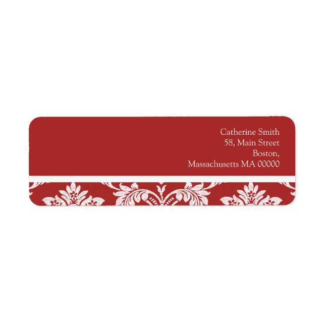 Red and White Damask Address Labels (Front)