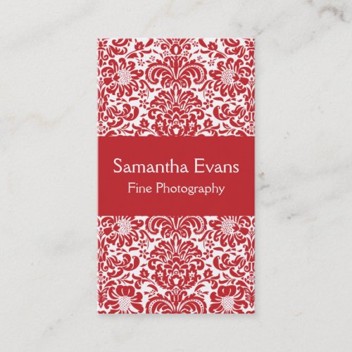 Red and White Damask Business Card
