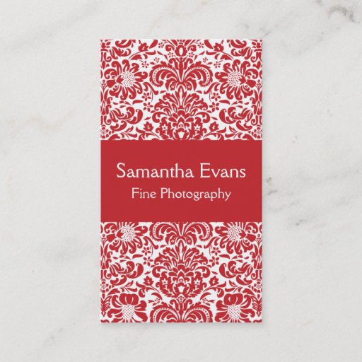 Customizable Red and White Damask Business Card