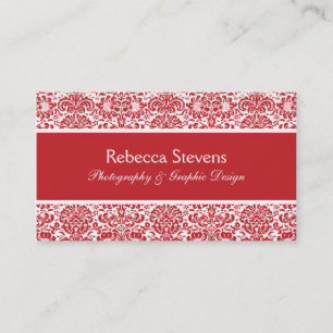 Red and White Damask Business Card
