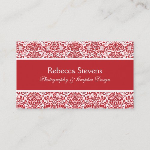 Red and White Damask Business Card