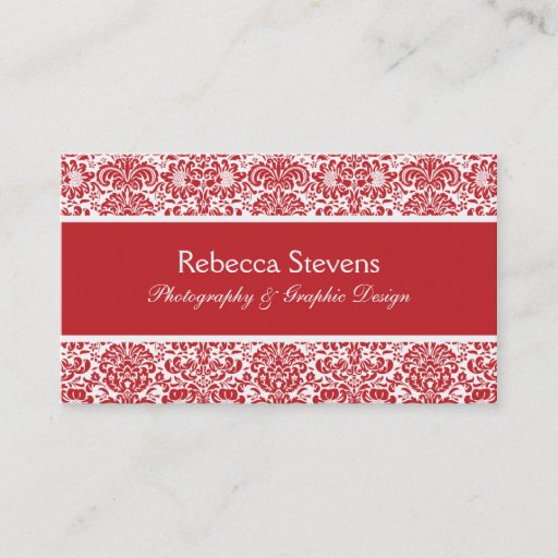 Customizable Red and White Damask Business Card