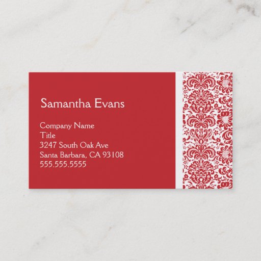 Customizable Red and White Damask Business Card