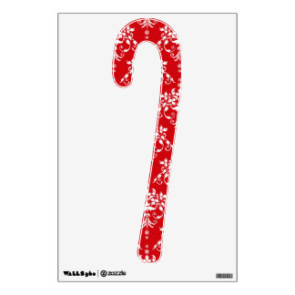 Red and White Damask Christmas Candy Cane Wall Sticker